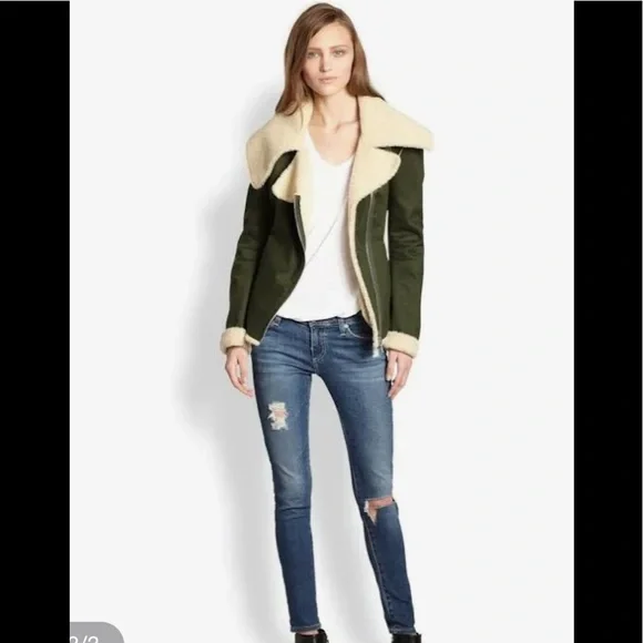 Quin green faux Shearling Moro bomber jacket, size S